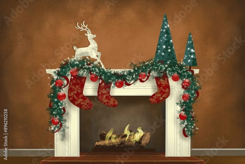 Christmas decorations on the hearth of a  Fireplace 