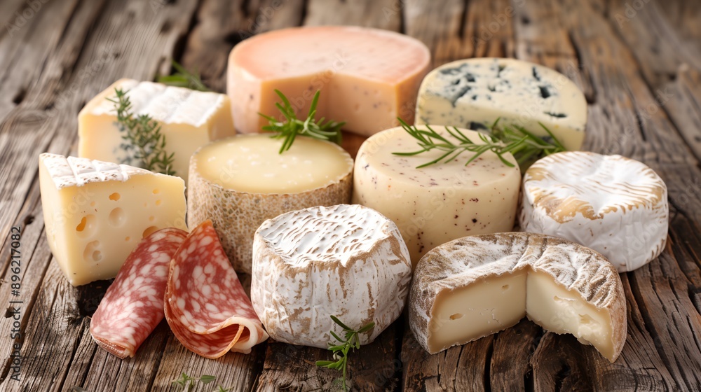 a variety of cheeses are arranged on a wooden surface a variety of cheeses are arranged on a wooden surface