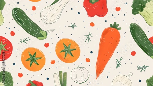 a pattern of vegetables on a white background