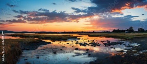 panoramic view of the river and estuary at sunset