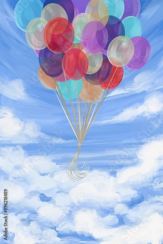 colorful Balloons and fluffy clouds illustration
