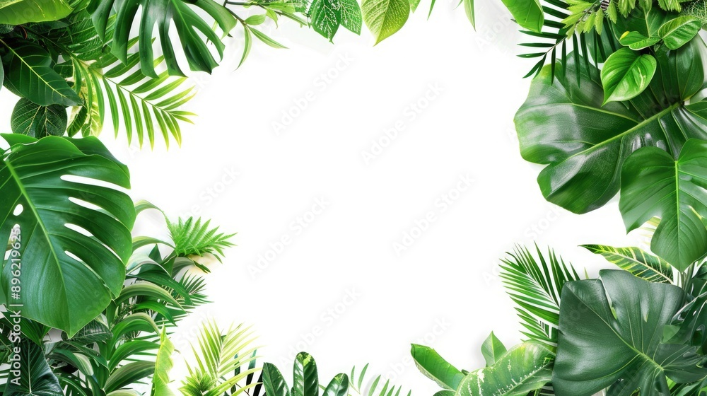 Tropical Leaf Border on White Background Tropical Leaf Border on White Background