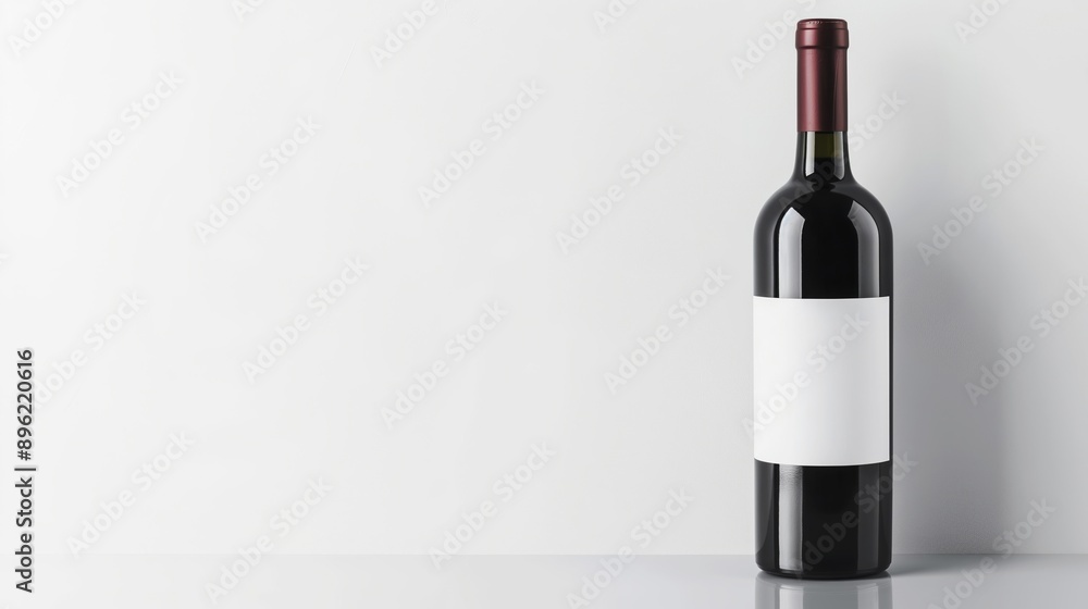 Elegant Red Wine Bottle with Blank Label on White Background for Branding, Marketing, and Advertising Purposes in the Beverage Industry. Elegant Red Wine Bottle with Blank Label on White Background for Branding, Marketing, and Advertising Purposes in the Beverage Industry.