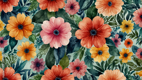 Fancy flower floral print watercolor wallpaper design background made with Generative AI