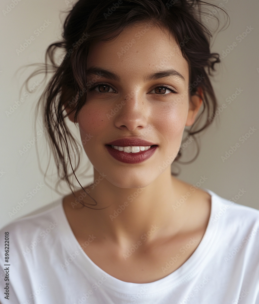 Portrait of beautiful natural young woman in white t-shirt Portrait of beautiful natural young woman in white t-shirt
