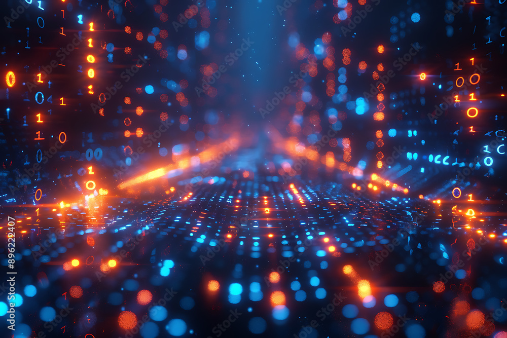 A binary background with dark blue and touches of neon highlights creating a technological and futuristic aesthetic A binary background with dark blue and touches of neon highlights creating a technological and futuristic aesthetic