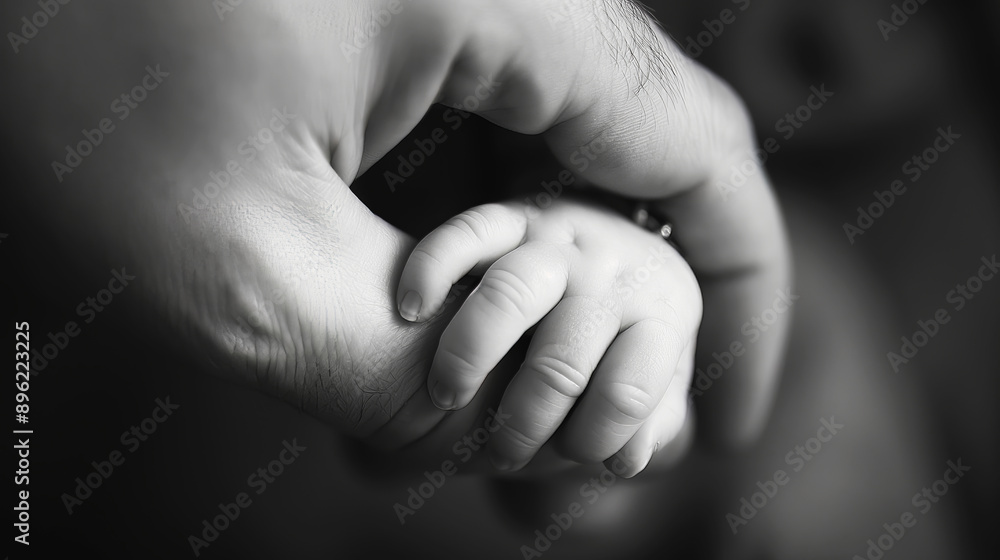 The tender connection between parent and newborn, holding hands, showing love, trust, bonding, family, close-up, tender affection, monochrome image, newborn care concept The tender connection between parent and newborn, holding hands, showing love, trust, bonding, family, close-up, tender affection, monochrome image, newborn care concept