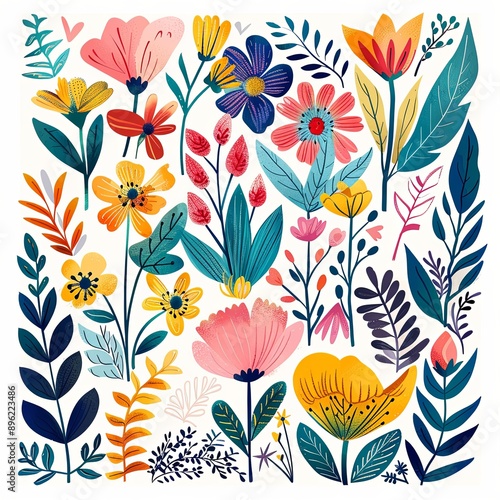 Watercolor style painting of a field of flowers. Floral illustration for cover, card, postcard, interior design, decor or print.