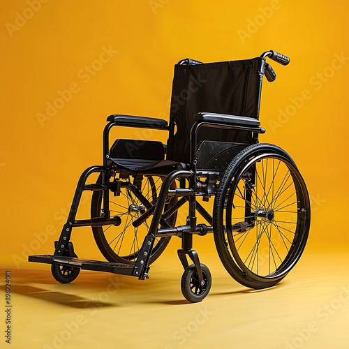 Black Wheelchair Against Vibrant Yellow Background in Studio