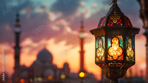 Intricate Ramadan Lantern Before Sunset