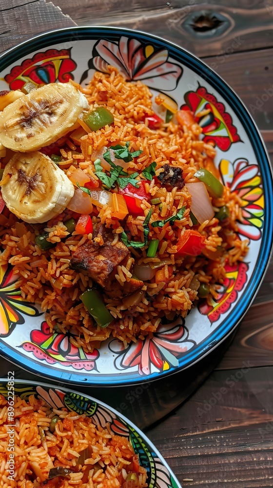 Jollof rice on a white plate, homemade nigerian jollof rice on a plate