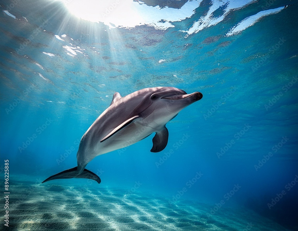 Fototapeta premium Delfin im Ozean - Unterwasseraufnahme 