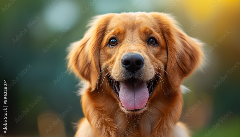 Fototapeta premium Filhote de Golden Retriever Feliz com Colete Guia em Fundo Branco com Luz Natural, IA Generativa