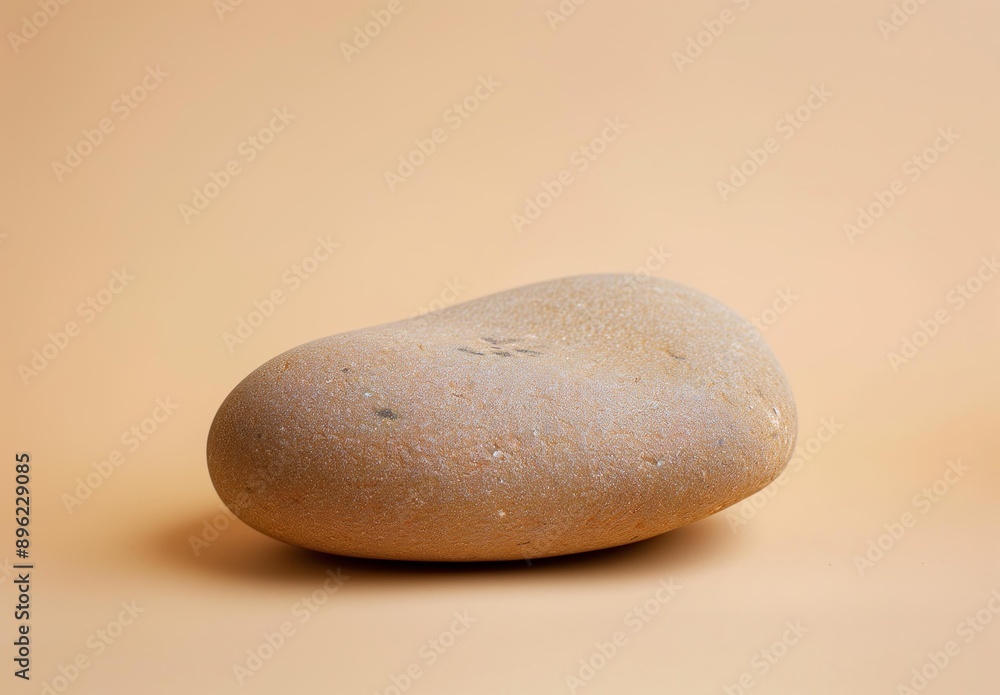 A single oblong flat rock on a beige background. A single oblong flat rock on a beige background.