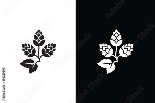 Hop vector icon silhouette. Hop emblem icon label logo. Vector illustration black white background.