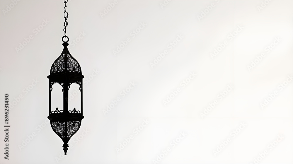 Black Ornate Lantern Hanging on White Wall Black Ornate Lantern Hanging on White Wall