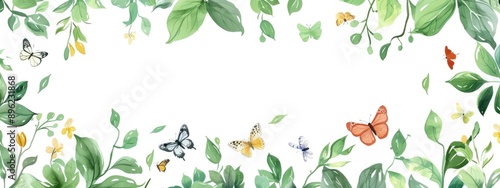 Wallpaper Mural Watercolor Illustration of Butterflies and Green Leaves Torontodigital.ca