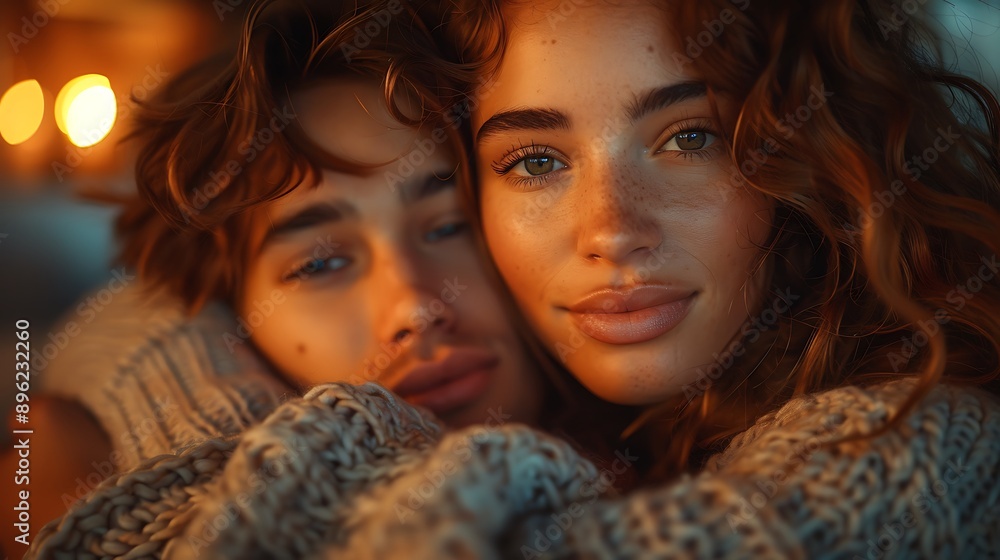 Obraz premium A realistic photograph, 8K resolution, shot on professional DSLR camera, tack-sharp focus, exquisite detail, high dynamic range,A warm scene of best friends hugging at home, showcasing love 