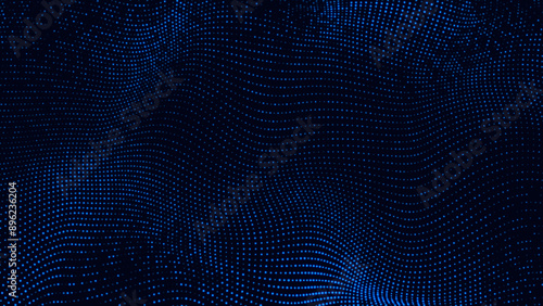 abstract blue dot wave technology background with blue light digital effect. Digital dynamic wave of particles. Abstract technology has a grunge background. Big data visualization