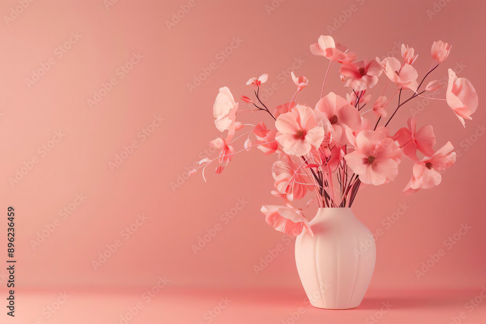 Pink Flowers in Vase on Pink Background. Pink Flowers in Vase on Pink Background.