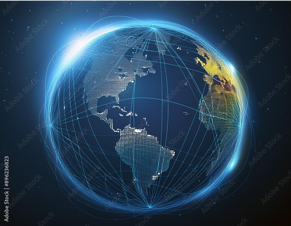 Earth is shot from outer space, showcasing networks, telecommunications, celestial matter, and advanced technology communication systems, highlighting global connectivity, satellite technology, and pl Earth is shot from outer space, showcasing networks, telecommunications, celestial matter, and advanced technology communication systems, highlighting global connectivity, satellite technology, and pl
