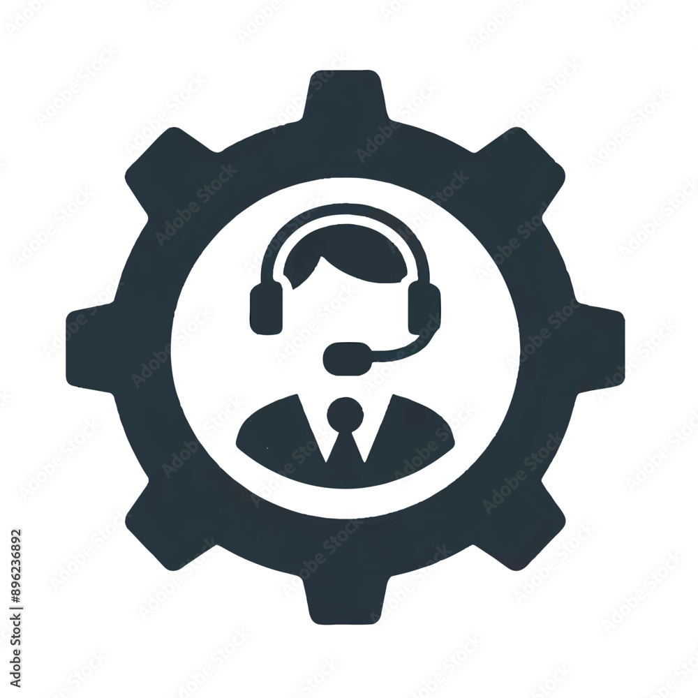 IT support service icon with gears isolated on white background. Call center concept IT support service icon with gears isolated on white background. Call center concept
