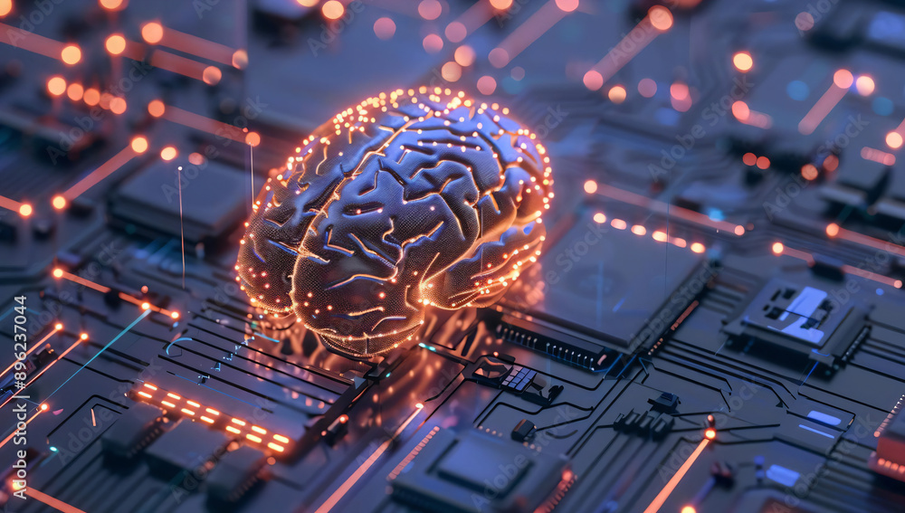 Artificial Intelligence Brain on Circuit Board. Artificial Intelligence Brain on Circuit Board.