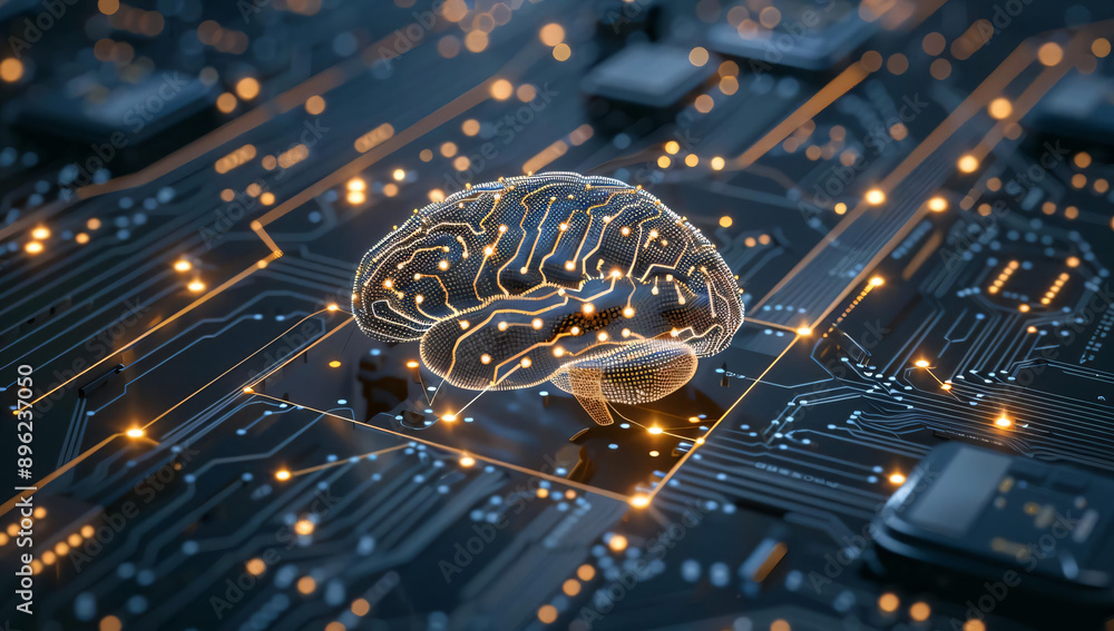 Artificial Intelligence - Brain on Circuit Board. Artificial Intelligence - Brain on Circuit Board.