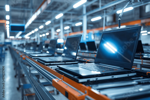 Laptop Assembly Line in Factory..