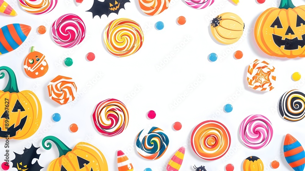 Candy Colored Halloween Sticker Design Elements on White Background Candy Colored Halloween Sticker Design Elements on White Background
