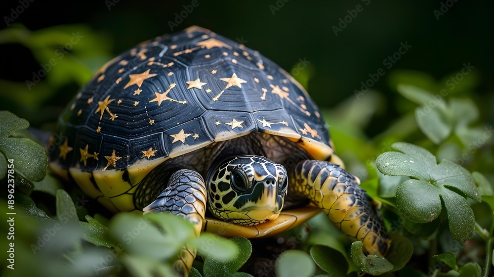 Celestial Shell Dwelling Turtle Amid Starry Nature Landscape