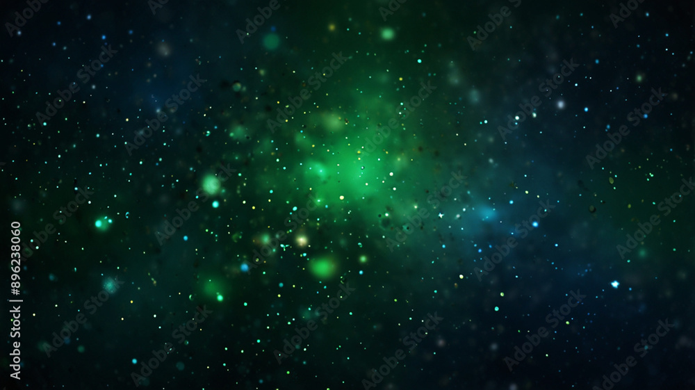 Obraz premium a blurry image of a green and blue background with small stars. Colorful stars background. Green and orange colored stars