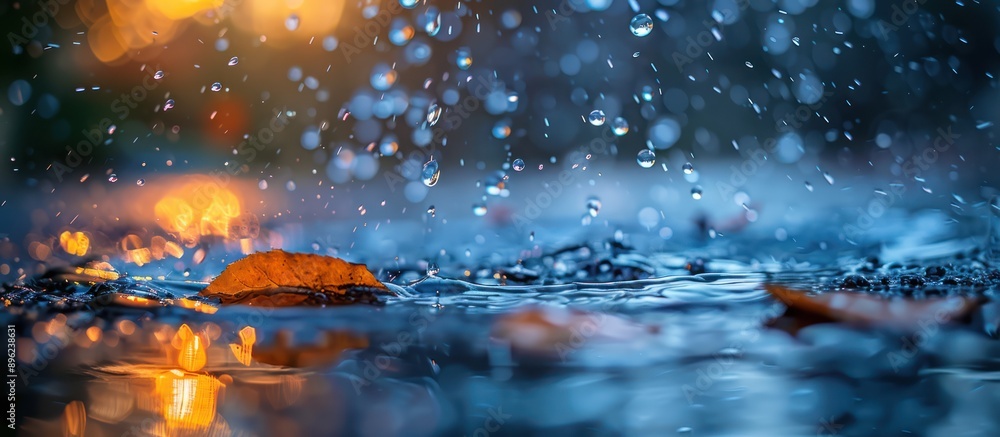 Close up of raindrops falling to the ground in the rainy season Close up of raindrops falling to the ground in the rainy season