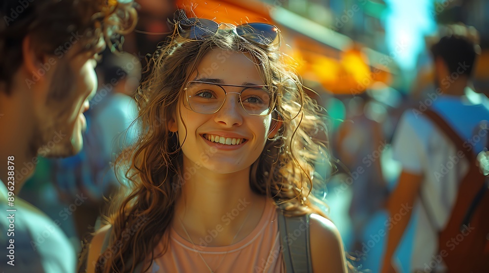 A realistic photograph, 8K resolution, shot on professional DSLR camera, tack-sharp focus, exquisite detail, high dynamic range,A spontaneous shot of friends talking at a tourist spot, illustrating A realistic photograph, 8K resolution, shot on professional DSLR camera, tack-sharp focus, exquisite detail, high dynamic range,A spontaneous shot of friends talking at a tourist spot, illustrating