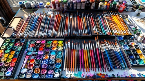 Colorful Art Supplies and Tools for Creative Expression and Hobby