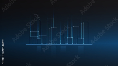 cityscape technology background concept. city space bright glowing neon, data blue line circle lights, technology Abstract, vector. city for tech, web banner, web site, communication, transformation.