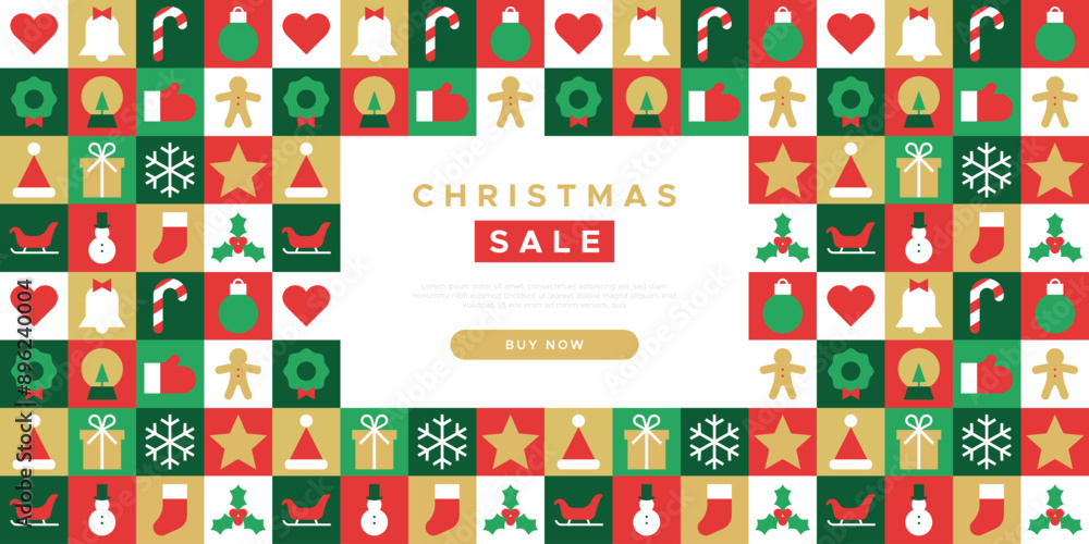 Christmas sale modern geometric banner template. Abstract xmas holiday discount poster with winter decoration. Festive online business promotion, minimalist december event gift shop ad. Christmas sale modern geometric banner template. Abstract xmas holiday discount poster with winter decoration. Festive online business promotion, minimalist december event gift shop ad.
