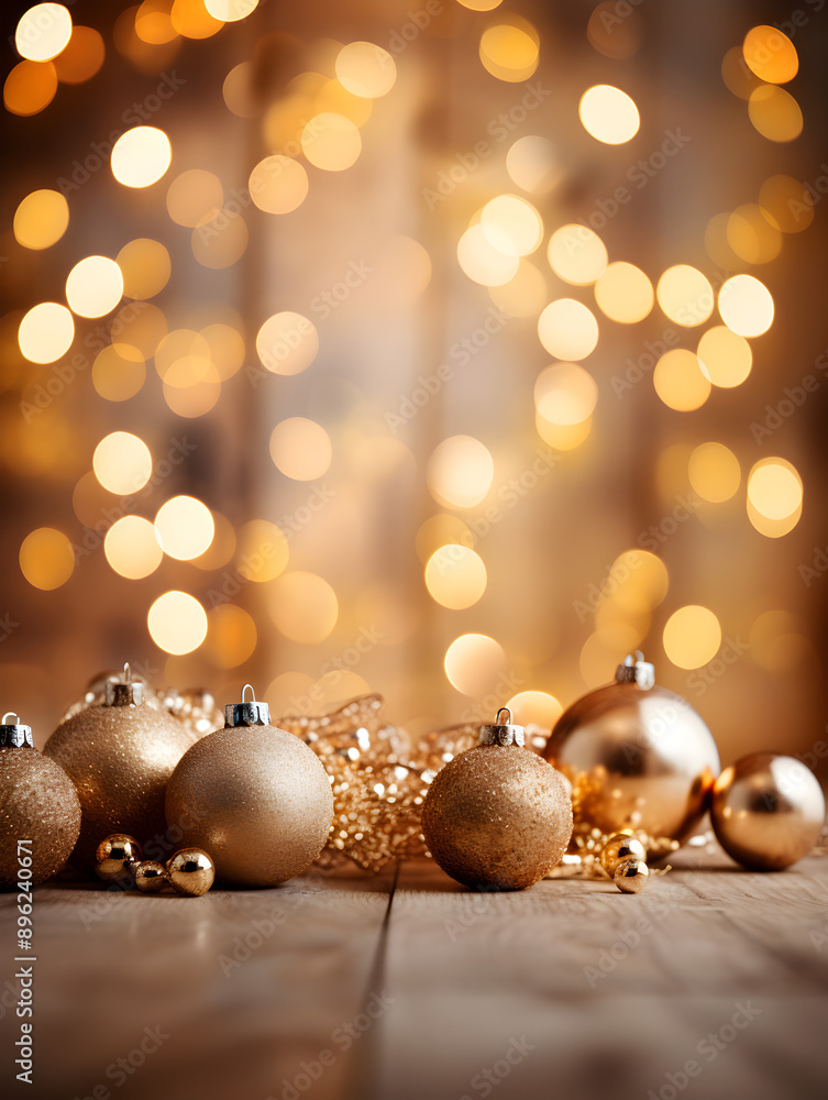 Christmas-themed wallpaper with ornaments, blurry lights in the background, festive atmosphere Christmas-themed wallpaper with ornaments, blurry lights in the background, festive atmosphere