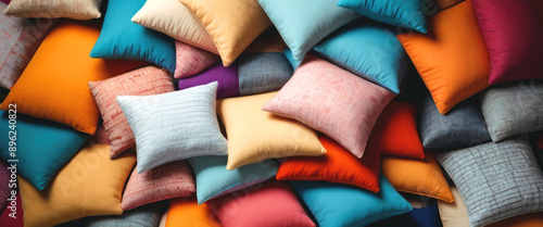 A bunch of colorful pillows. Background and texture.