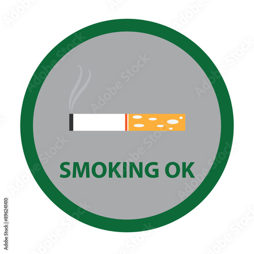 Cigarette in green circle with the text smoking ok, smoking area concept