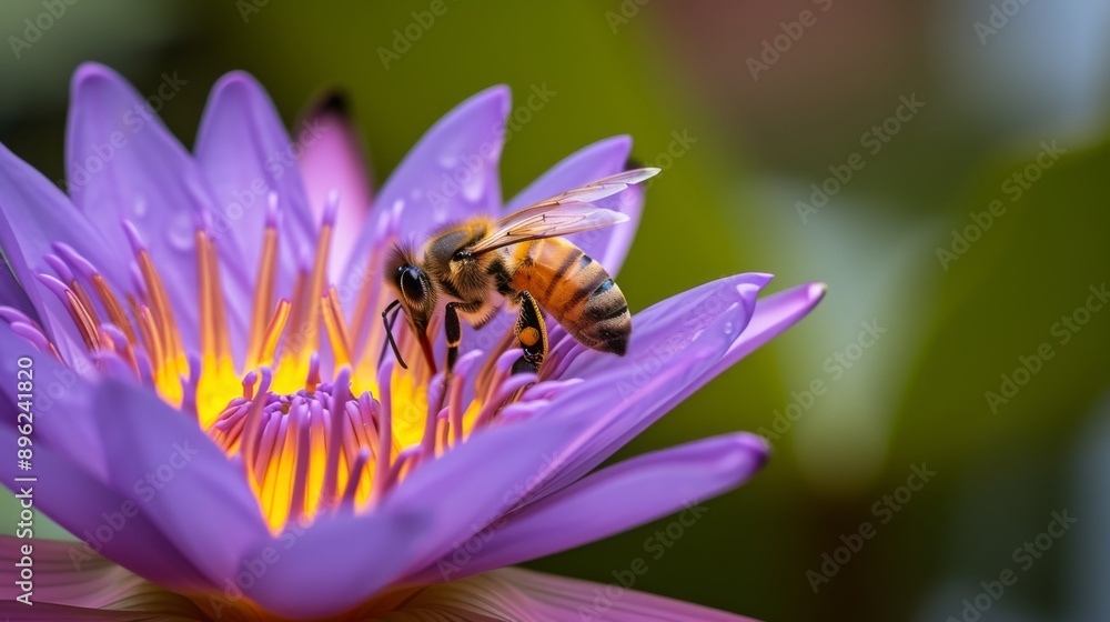 Bee landing on a water lily Bee landing on a water lily