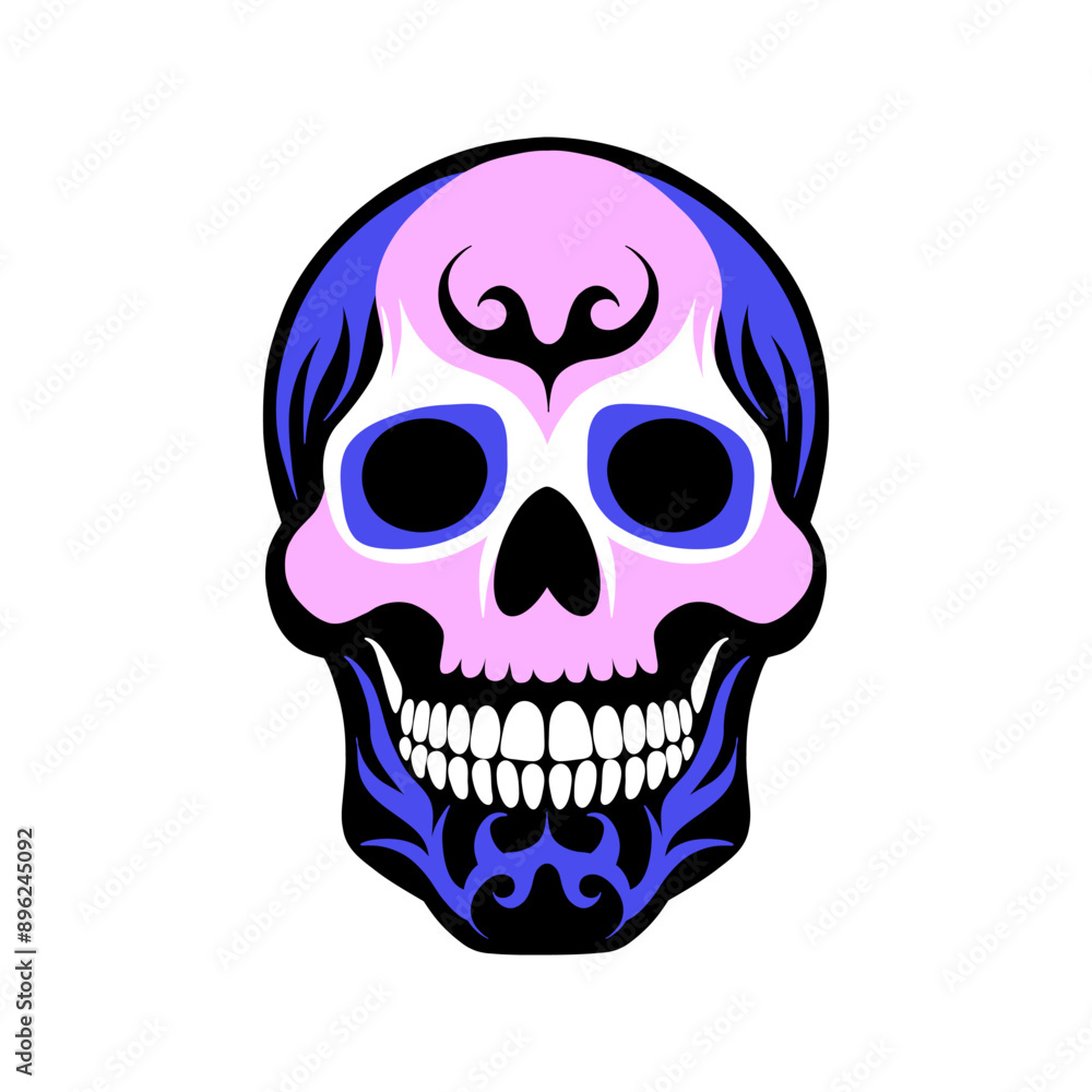Fototapeta premium Multicoloured cheerful smiling skull on white background.