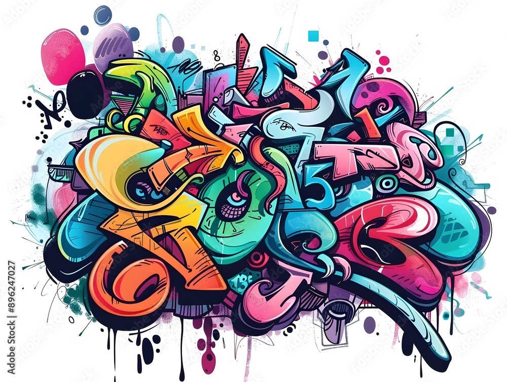 Fototapeta premium Vibrant Streetwear Graffiti Sticker Design Suitable for Apparel and Backgrounds