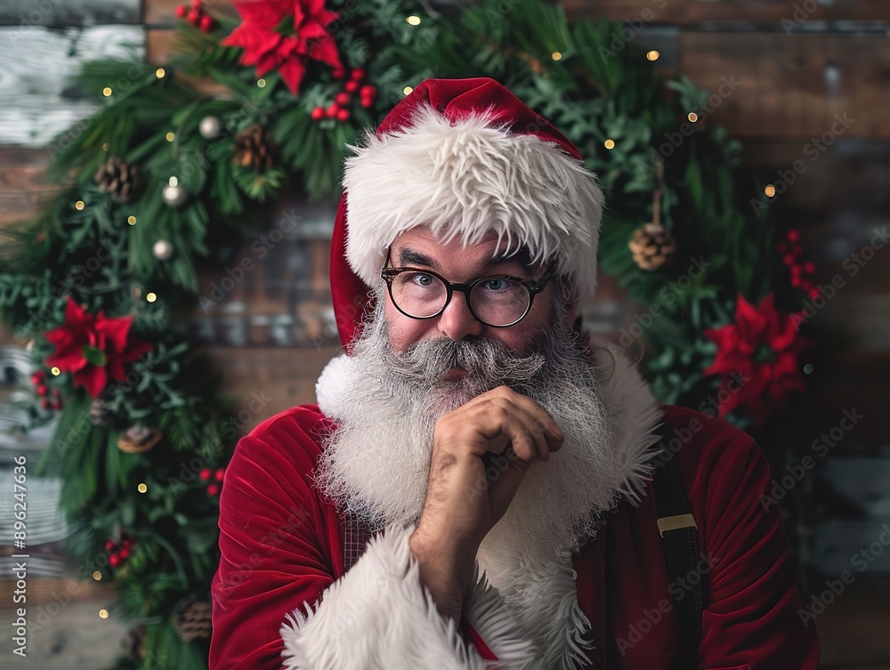 Santa Claus Posing with Christmas Decorations Santa Claus Posing with Christmas Decorations