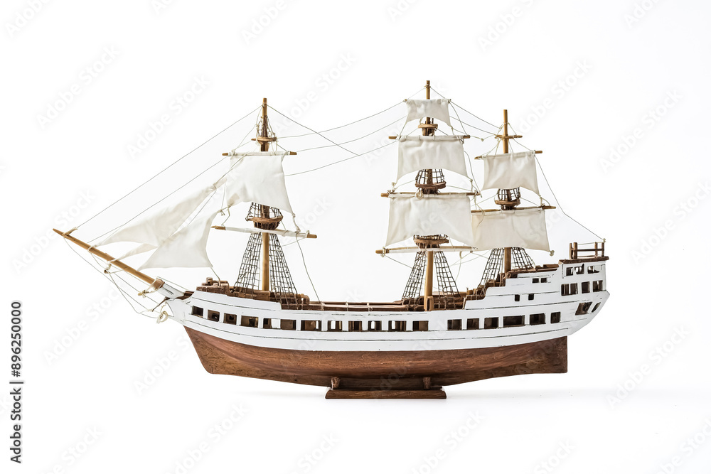 Naklejka premium Wooden Ship Model Isolated on White Background