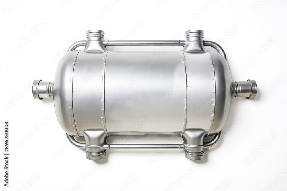 Silver Industrial Tank with Multiple Pipes Silver Industrial Tank with Multiple Pipes