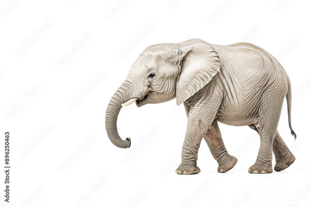 Fototapeta premium African Elephant Walking Isolated On White Background