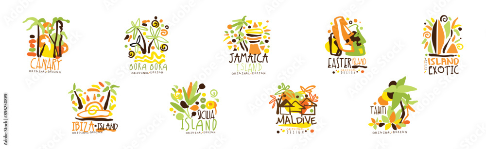 Exotic Island Logo and Label Original Design Vector Set Exotic Island Logo and Label Original Design Vector Set