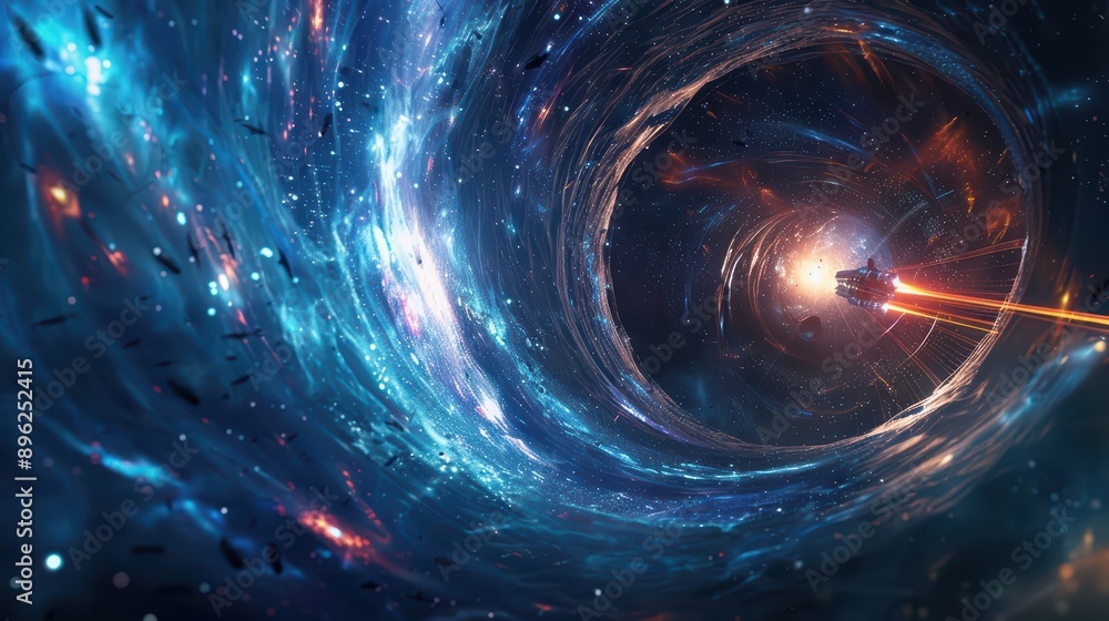 A captivating image of a spaceship traveling through a wormhole A captivating image of a spaceship traveling through a wormhole