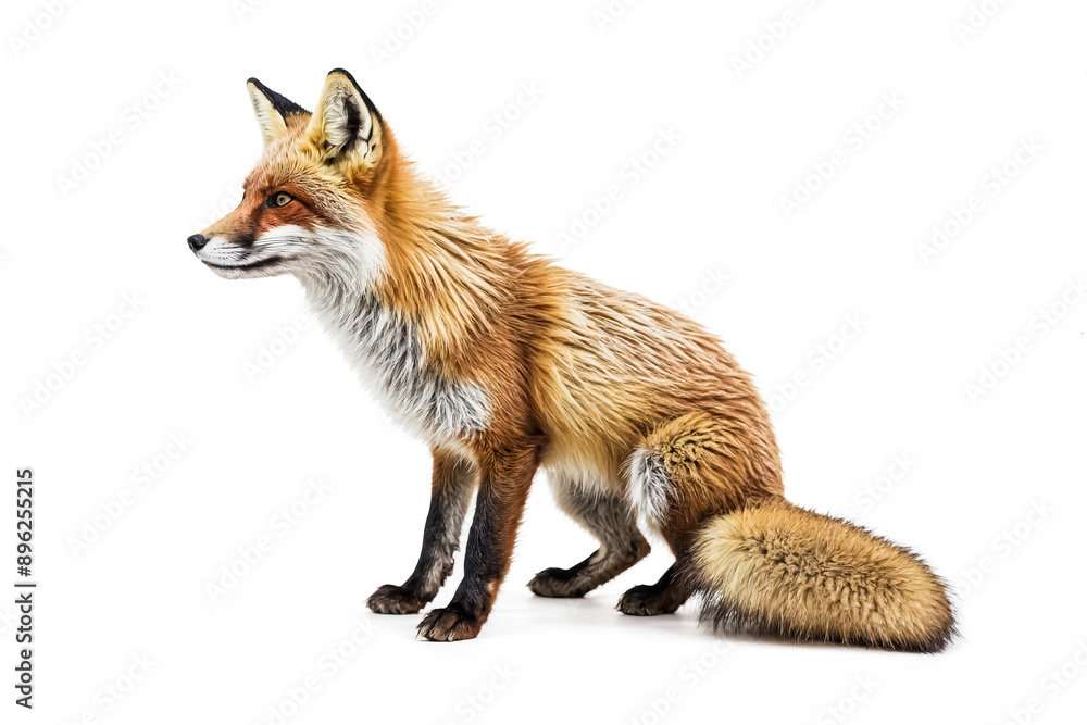Fototapeta premium Red Fox Sitting on White Background